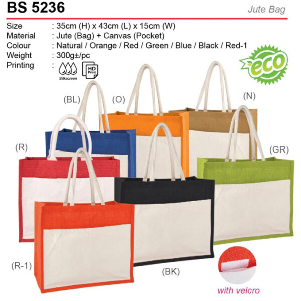 A3 size jute bag with pocket BS5236