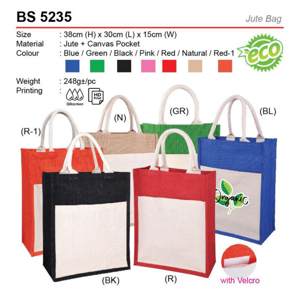 A4 jute bag with pocket BS5235